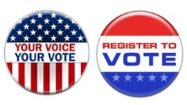 Your Voice, Your Vote and Register to Vote buttons